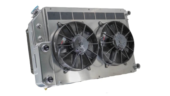 Load image into Gallery viewer, 55mm Performance Radiator Module (Chevrolet Camaro/Pontiac Firebird 1967-69 LS W/ EOC &amp; PSC) W/ Dual 11″ SPAL Fans
