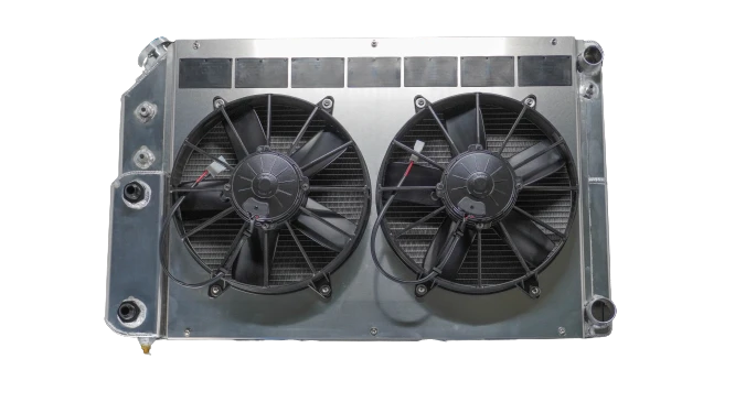 Load image into Gallery viewer, 55mm Performance Radiator Module (Chevrolet Camaro/Pontiac Firebird 1967-69 LS W/ EOC &amp; PSC) W/ Dual 11″ SPAL Fans
