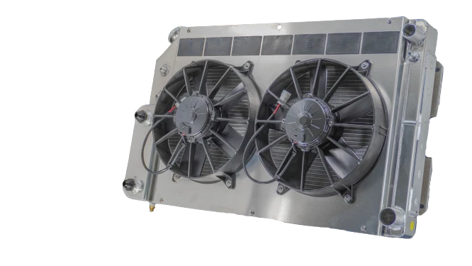 Load image into Gallery viewer, 55mm Performance Radiator Module (Chevrolet Camaro/Pontiac Firebird 1967-69 LS W/ EOC &amp; PSC) W/ Dual 11″ SPAL Fans
