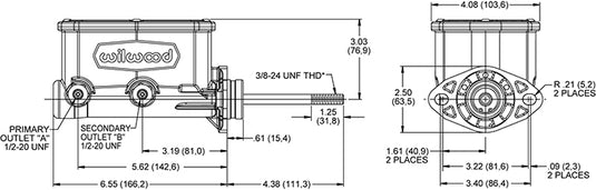 Compact Tandem Master Cylinder w/ Pushrod